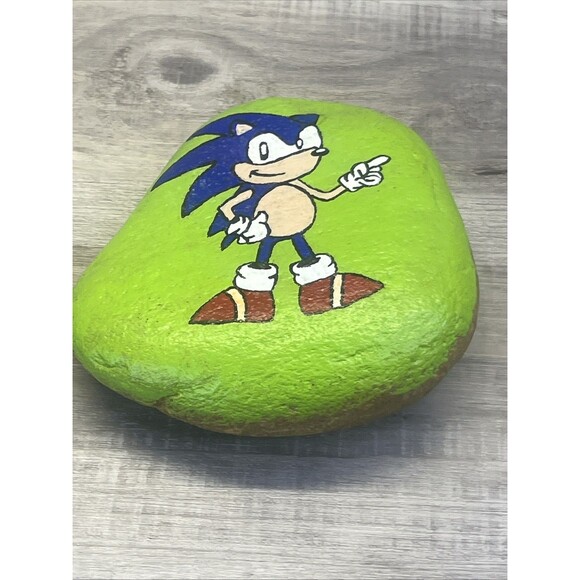Hand Painted Art Rock Garden Sonic the Hedgehog Paperweight OOAK - Picture 2 of 8